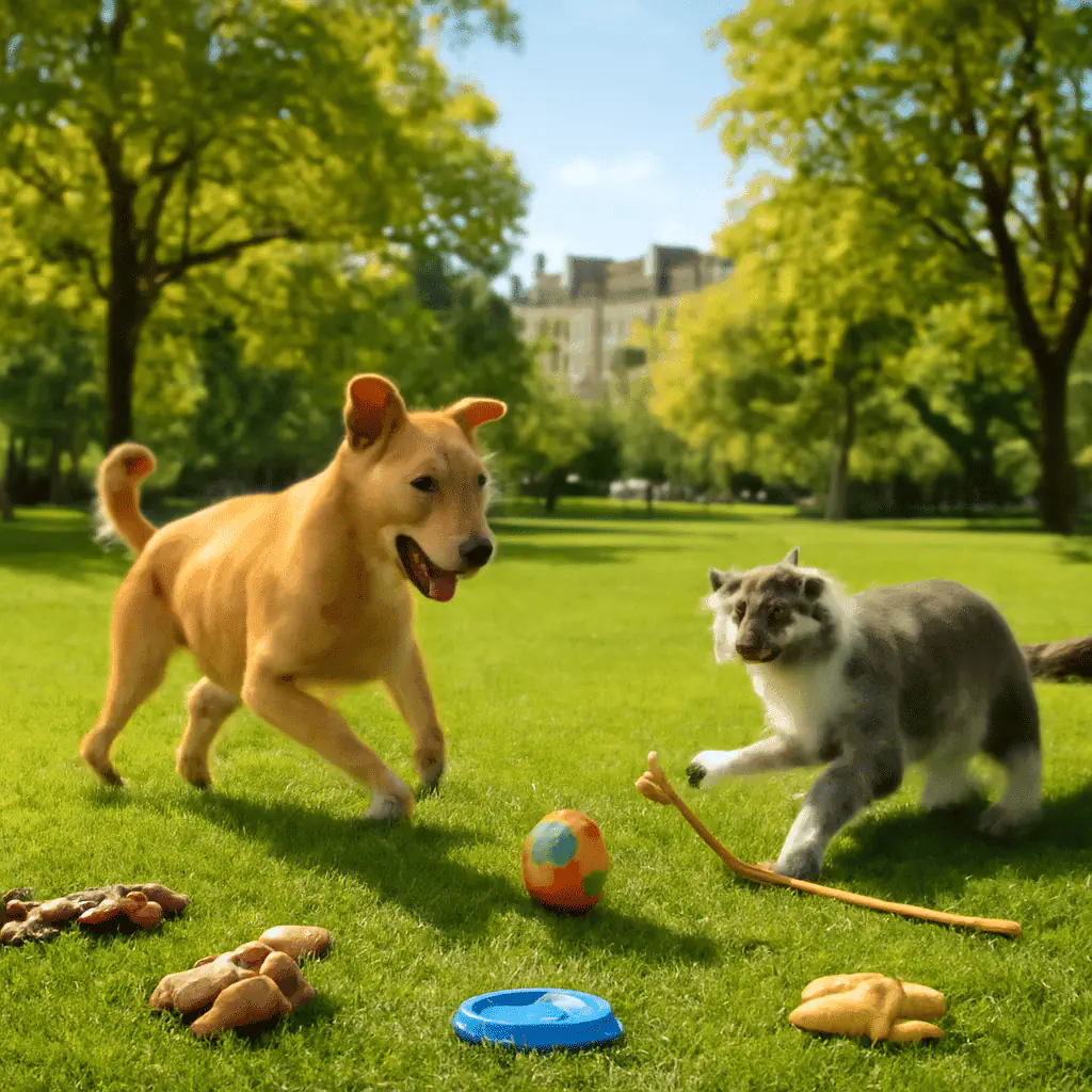 A dog and a cat playing outdoors